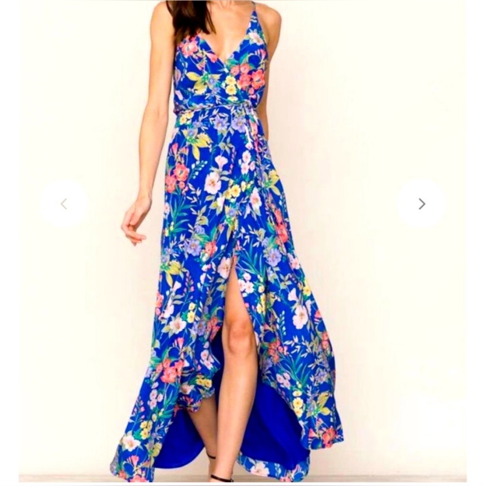 Yumi Kim Blue Floral Wrap Maxi Dress with Slit